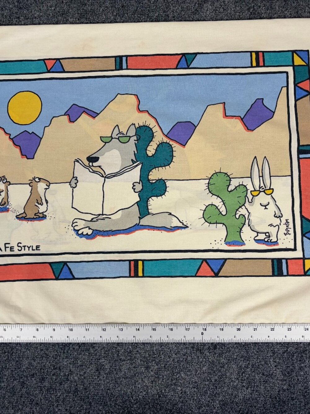 Vintage Pillowcase Standard Size 80s Sandra Boynton Santa Fe Style Double Sided